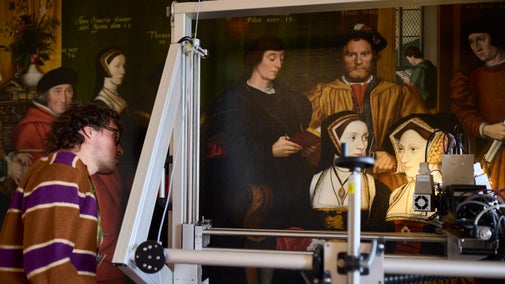 Paul Van Laar, an expert from the Hamilton Kerr Institute, adjusts the imaging equipment